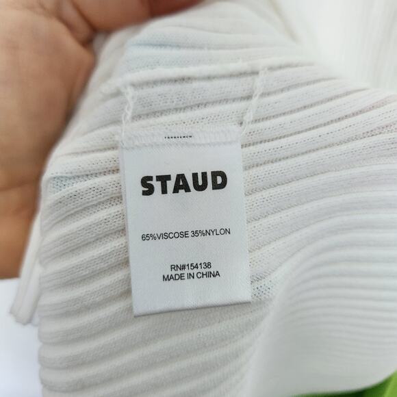 STAUD Shoko Colorblock Sweater Dress M Lime/White Knit Party Cocktail Evening - Picture 5 of 9